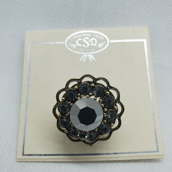 NWT Catherine Stein Design Gray & Gold Stretchy Ring - Picture 2 of 3